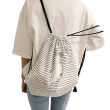 Drawstring Bags Women Stripe Canvas High Capacity Bucket Bag Backpack Shoulder Bag Fashion Casual Women Backpack 2018 New