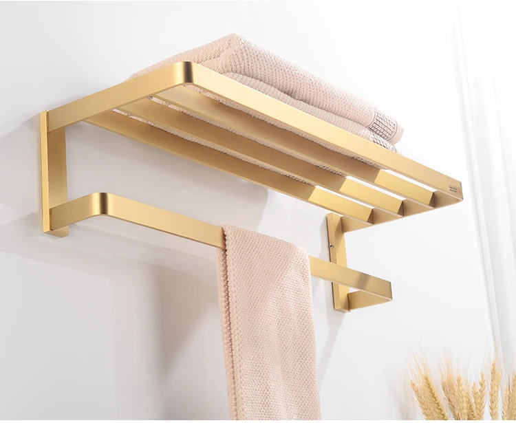 Bathroom Towel Holder Gold Brass Towel Rack Hanging Holder Wall Mounted Towel Bar Robe Hooks Toilet Paper Holder Bathroom Shelf