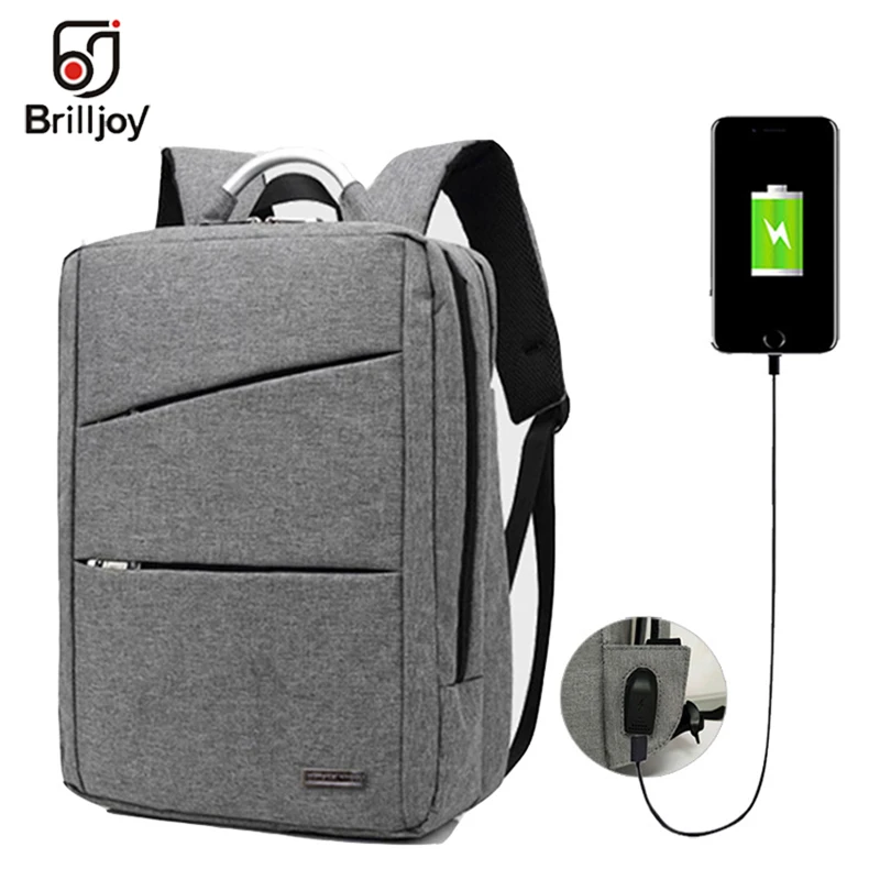 

Brilljoy Fashion Men Backpack Students School Bags External USB Charge 14" Laptop Backpacks Teenagers Casual Travel Mochila New