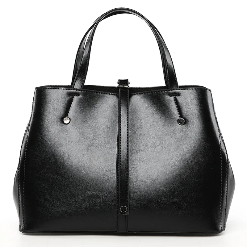 Высококачественная классическая восковая масляная сумка Европейская и американская мода дикая Повседневная темпераментная сумка через плечо - Цвет: Black