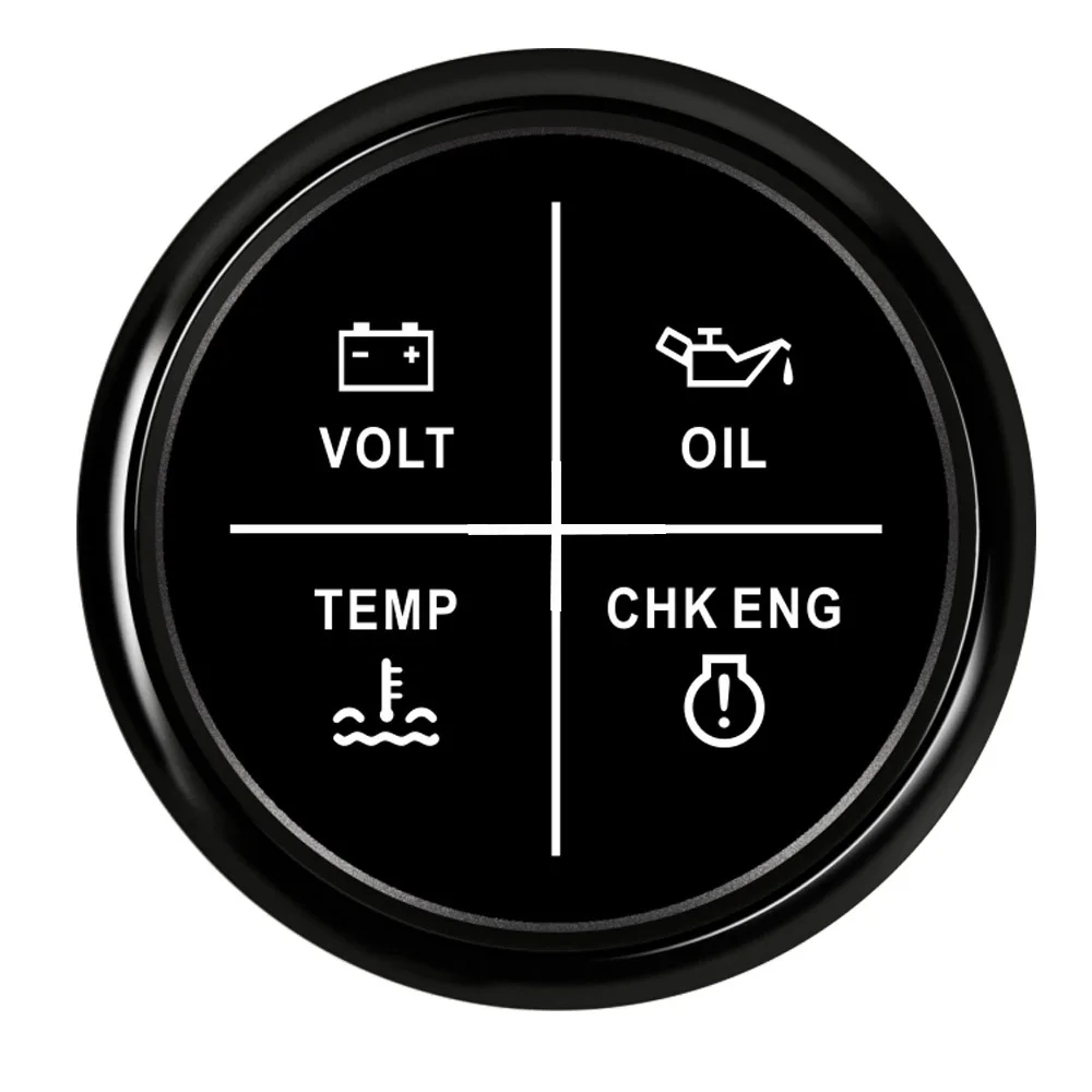 52 мм измерительный прибор 9~ 32 в вольт/Температура масла/воды/проверка двигателя 4 Светодиодный индикатор сигнала тревоги датчик подходит для автомобиля лодки с подсветкой - Цвет: Black Gauge