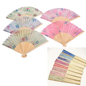 

Polyester Fans Elegant Plum Blossom Flower Print Folding Hand Fans Summer Women Girl Dancing Fan