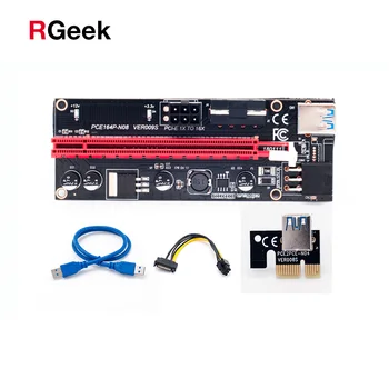 

009S PCIE RISER 6PIN 16X for BTC mining with 2 LEDs Express Card Sata Power Cable and 60cm Gold USB 3.0 Quality Cable