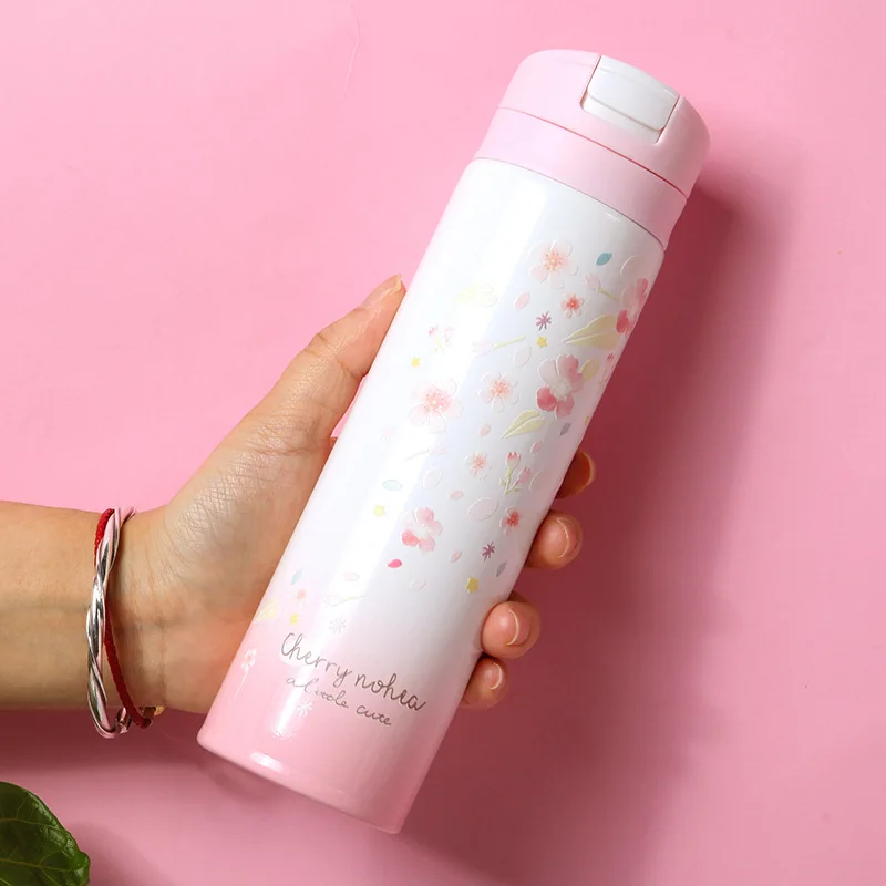 Girl cute Cherry Blossoms Thermal Insulation Thermos Stainless Steel Vacuum Flask Student School Water Bottle Thermo Mug | Дом и сад