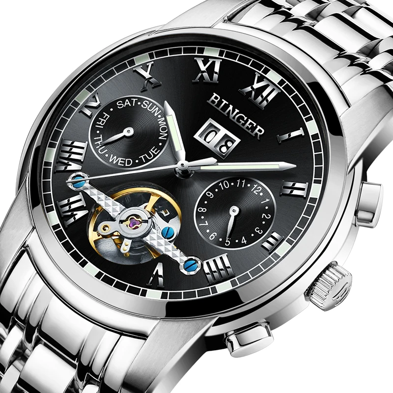 

New Switzerland Mechanical Watch Men Wrist Sapphire Binger Luxury Brand Waterproof Watches Male Wrist Sapphire Clock B8601-3