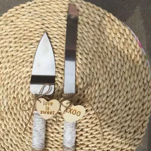 Персонализированные любовь сердце кружева мешковины Свадебный резиновый торт нож Сервировочный набор заказной торт нож Лопата подарок на день рождения украшения