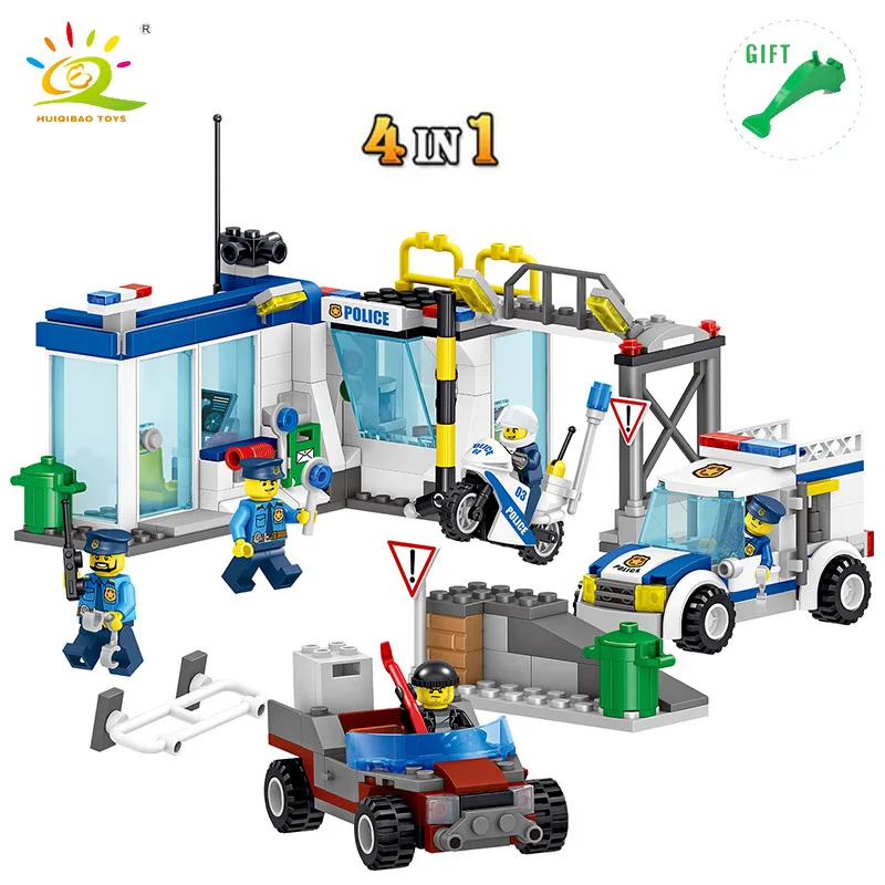 

HUIQIBAO TOYS 4 in 1 City Swat Police Station Building Blocks Figures Compatible Legoe City Boys Girls Gifts Enlighten Brick Toy