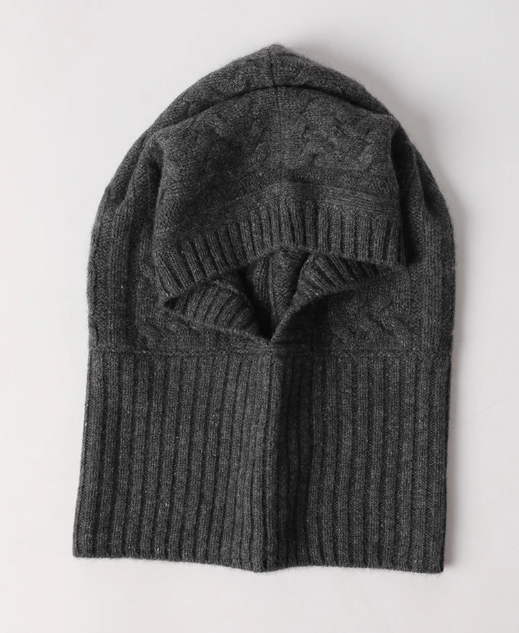 Повседневная зимняя кашемировая вязаная шапка с капюшоном и воротником для мужчин и женщин, теплая плотная кашемировая шапка с воротником, одноцветная шапка