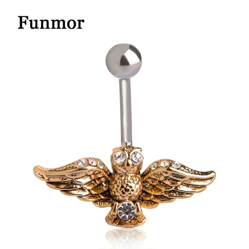 

Funmor Punk Owl Navel Ring Belly Button Rings 1.6mm Barbell Sexy Surgical Steel Belly Piercing Animal Navel Piercings Jewelry