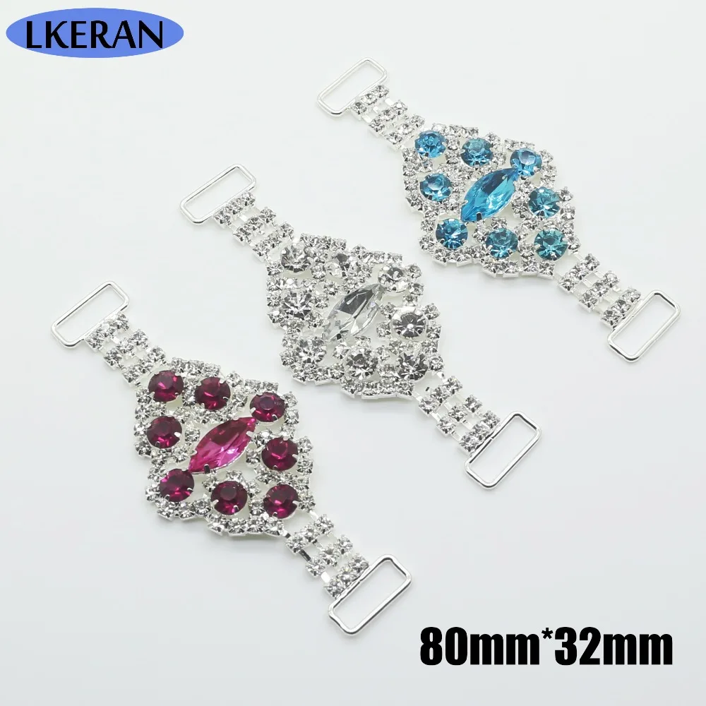 

LKERAN 2019 NEW 80*32mm 5PC White/Magenta/Lake Blue Charm Chain Bikini Connectors/ Buckle Metal diamond rhinestone bikini Chain