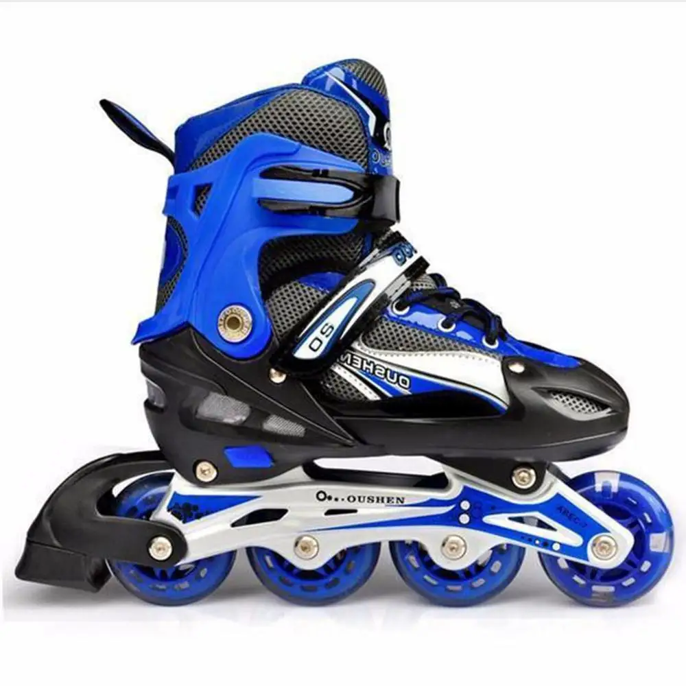 Inline мигающие роликовые спортивные туфли регулируемые хоккейные роликовые коньки кроссовки ролики унисекс детские роликовые коньки для детей - Цвет: Blue M