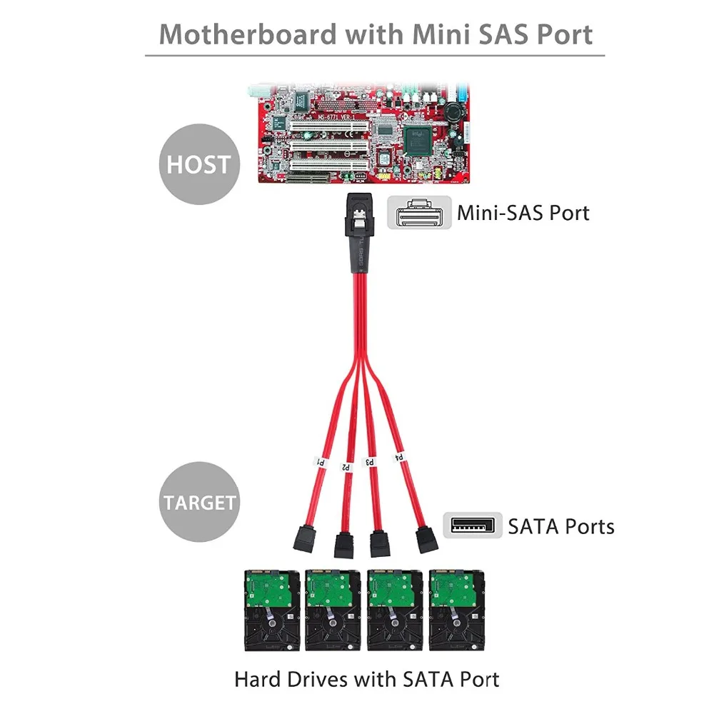 Mini SAS 8087 распределитель на 4 дюйма SATA кабель|Компьютерные кабели и разъемы| |