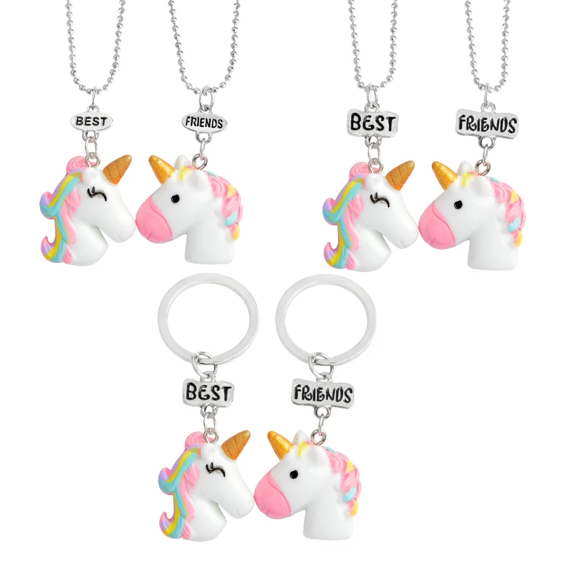 

Super Cute Unicorn ! Pink Rainbow Beast with a horn Best friend necklace set Cute jewelry BFF jewelry Girl Gift for friends