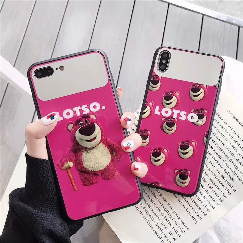 

GYKZ Cartoon Bear Makeup Mirror Cases For iPhone 7 X XS MAX XR 6 6s 8 Plus Glossy Girl Phone Cover For iPhone XR Cute Fundas Bag