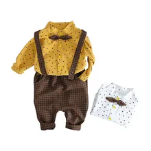 Весенне-осенняя одежда для малышей комплект одежды в джентльменском стиле для маленьких мальчиков, рубашка комбинезон Детский комбинезон из двух предметов