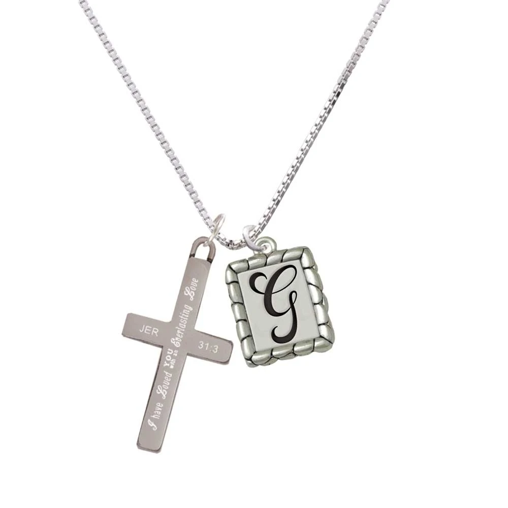 Pebble Border Initial - G - Everlasting Love - Cross Necklace