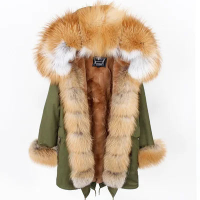 Европейские новые женские зимние высокие модные роскошные лисий мех с капюшоном манжеты армейский зеленый Длинные куртки парки женские с широкой талией флисовые пальто - Цвет: C6
