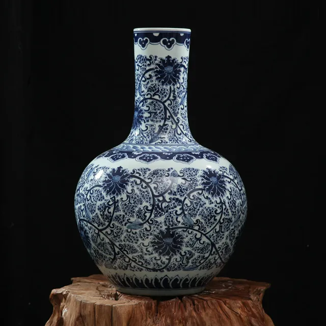 Traditional Chinese Antique Blue and White Porcelain Flower Vases Home Office Decor Art Collection Big Ceramic Vase 4