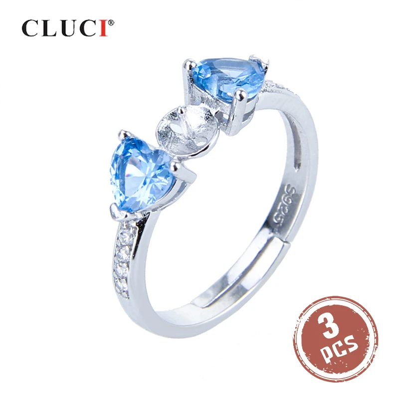 

CLUCI 3pcs Silver 925 Rings for Women Pearl Ring Mounting Making 925 Sterling Silver Adjustable Blue Zircon Rings Jewelry