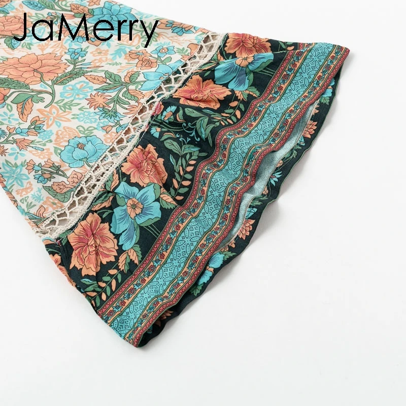 JaMerry Boho vintage сексуальные мини короткое платье женские богемные рукав фонарик
