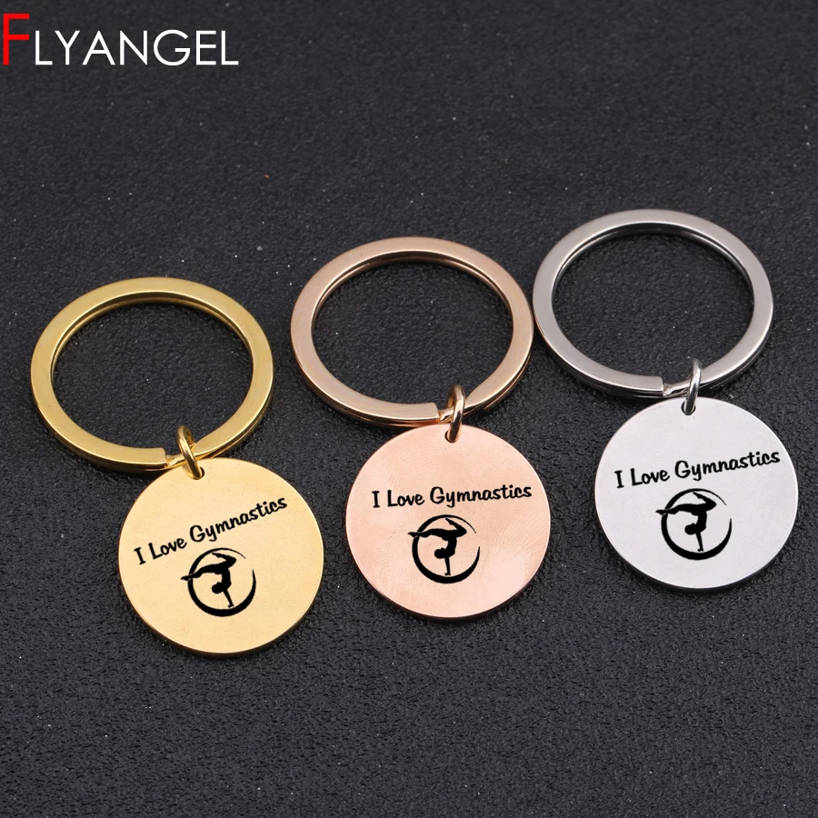 

Fashion Keychain Engraved I Love Gymnasties Gymnast Bag Charm High Quality Key Holder For Gymnastics Lover Keyring Gifts