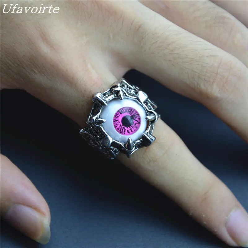 

Ufavoirte Wholesale Men Woman Stainless-Steel Blue Red Eye Rings Male Trendy Rock Punk Biker Europe Bands Hot Jewelry