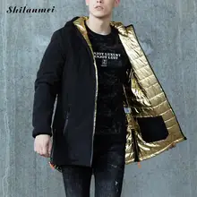 Men’s Parkas With Hat Silver Winter Jacket For Men Hooded Collar Zipper Gold Male Coat Thicken Warm Outwear Size M-3XL