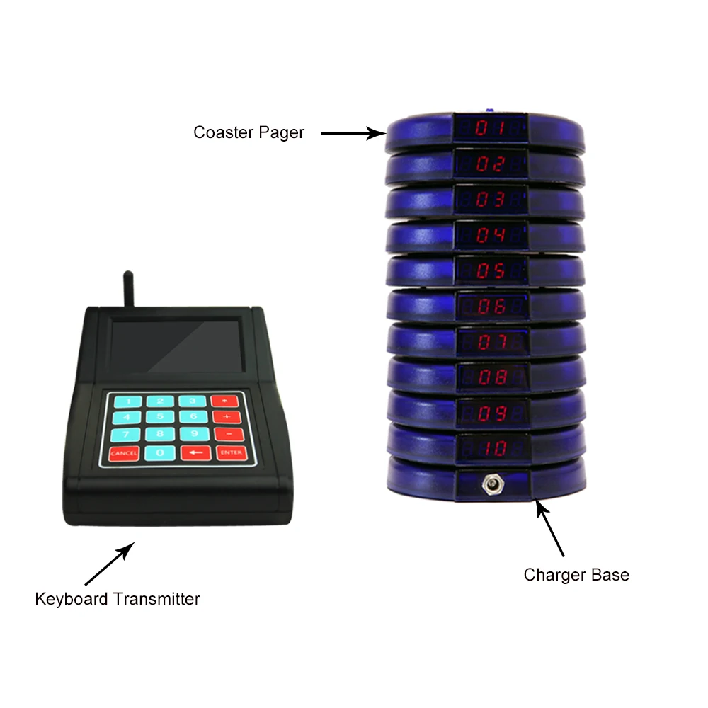 Jingle Bells Wireless Restaurant Guest Paging System 433mhz 10 Jingle Bells Wireless Restaurant Guest Paging System 433mhz 10 Pagers 1 Charger Keyboard Coaster On In From Computer
