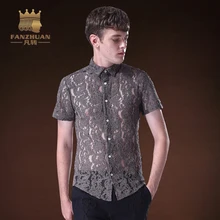 FANZHUAN Featured Brands Men’s Lace Shirts Short-Sleeve Shirts Male Slim Fashion Clothes Chemise Masculina Camisa Vetement Homme