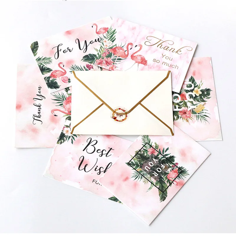  6Pcs Flamingo Thank You Best wishes Thanksgiving Decor Brithday Greeting Cards Mother's Day Gift Pa - 4.00001E+12