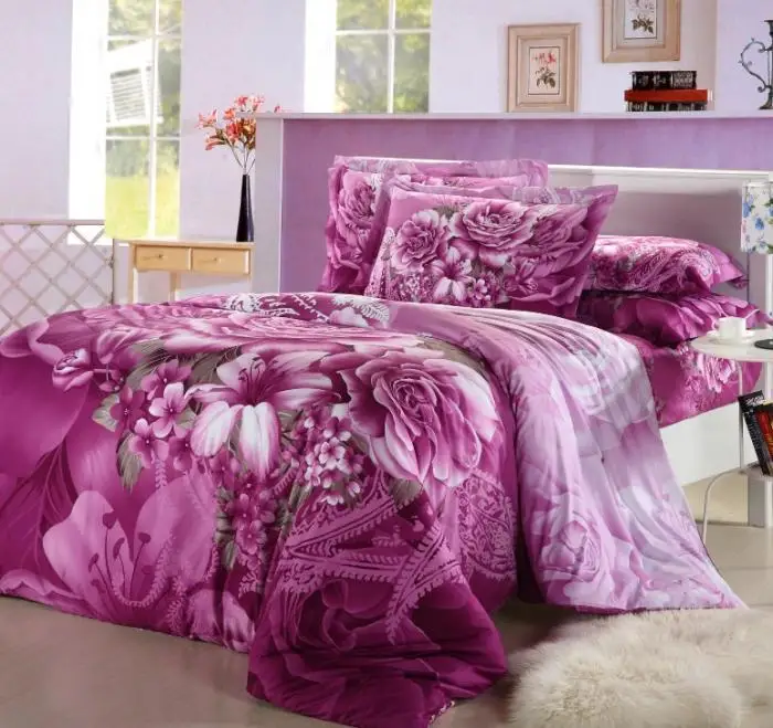 Purple floral comforter bedding set king size queen flower comforters