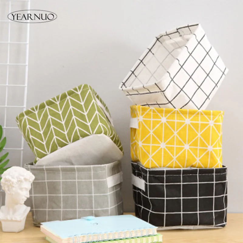 

YEARNUO Small fresh fabric storage basket household toy storage box Kitchen desktop snacks debris storage basket