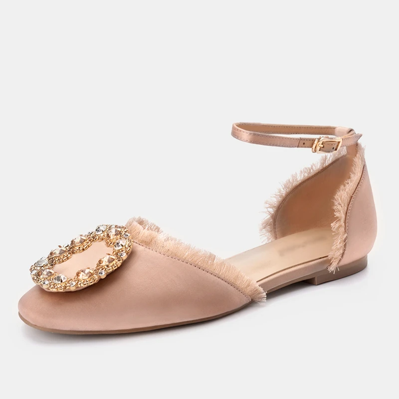 

2019 new British wind single shoes spring fashion shallow mouth square head flat bottom rhinestones Baotou sandals summer