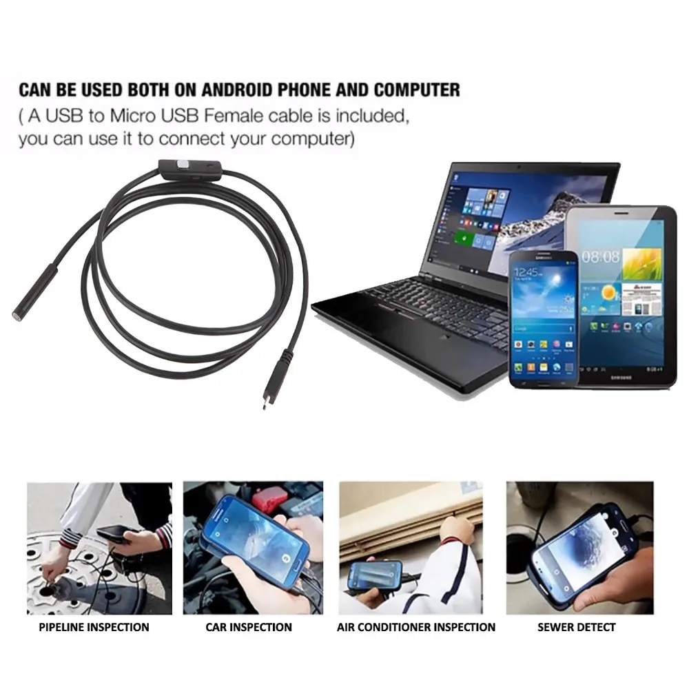 1M 5M Android Endoscope 7 5mm 6 LED font b USB b font Waterproof Borescope Inspection