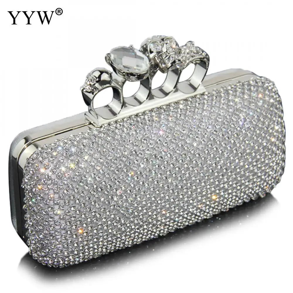 Бриллианты кольцевой зажим сумки для женщин Серебряный вечерняя сумка со стразами роскошные сумки вечерние женские сумки дизайнерский кошелек