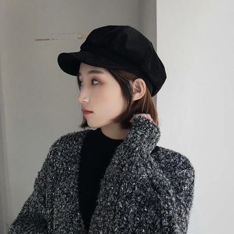 Унисекс восьмиугольная шапка для женщин Зимняя Вельветовая ткань Gorras Planas Мужская Newsboy кепки Женские однотонные шапки для мужчин береты