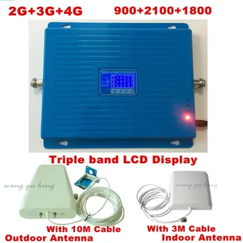 

2G 3G 4G Triple band Cell Phone Signal Booster 70dB GSM 900 LTE 1800 WCDMA 2100 mhz Mobile Cellular Signal Repeater Antenna Set
