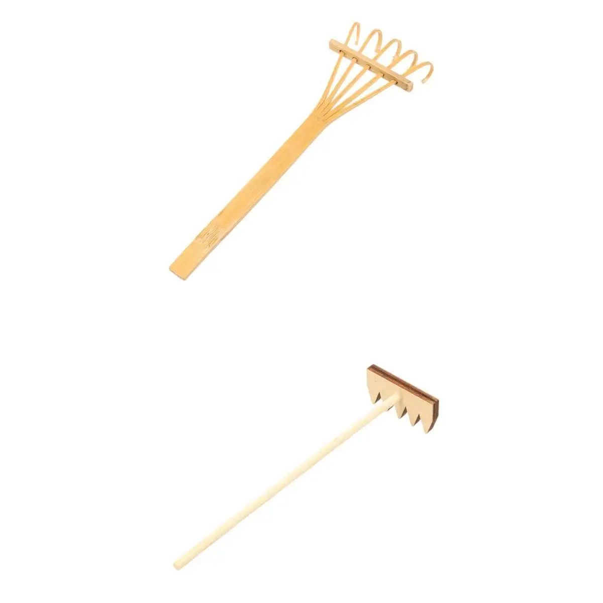 Set 2pcs Miniature Bamboo Rake for DOLLHOUSE Gardening Home Decoration