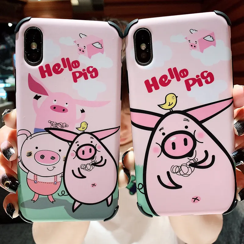 

cute pig anti-knock tpu+pc case for iphone 8 7 6 6s plus X XR XS MAX case cover 3d cartoon patterned protective phone bag capa