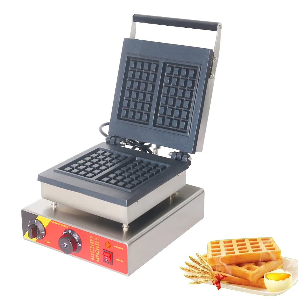 Commercial Electric Waffle Baking Machine 2 Square Pancake Maker Time Temperature Control Cake Oven Special Kitchen Tools