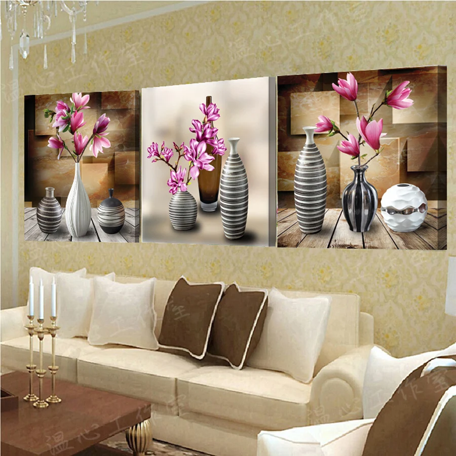

Ccanvas Painting Printed Painting modern home decorative vase Painting on canvas 3 Panel Wall art With Framed W0207