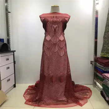 

2019 High Quality African Lace Fabric Gold , Royal Blue French Net Embroidery Sequins Tulle Lace Fabric For Nigerian party Dress
