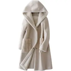 Пальто из натурального меха 2019 зимнее пальто Женская овечья шерсть Меховая куртка норковый мех карман PU подкладка корейские элегантные