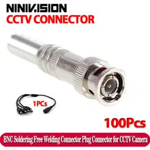 100 шт./лот BNC разъем для RG-59 коаксиальный кабель, латунь конца, обжимной, кабель завинчивания, CCTV Камера разъем BNC