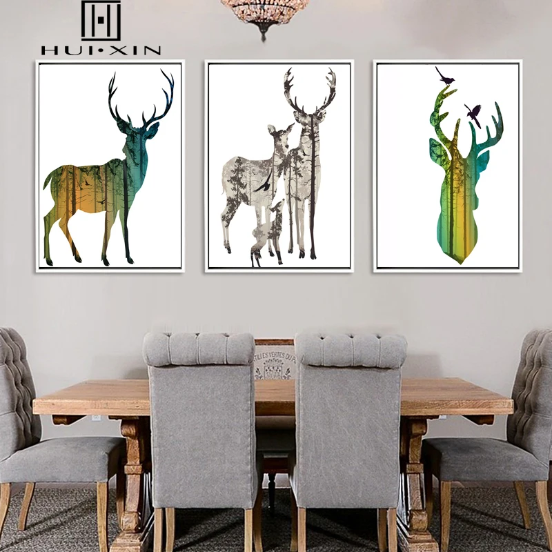 

Nordic Forest Nature Harmonious Family Of Reindeer Unique Design Abstract Animals Art Wall Canvas Painting Posters Home Decor