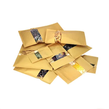 

10PCS/LOT Food Grade thicker kraft Paper storage zipper food Bag with clear window for nuts food pack zip lock flat bag