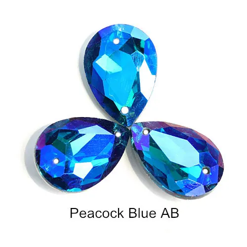 24 шт. 13x18 мм каплевидное Хрустальное стекло пришивные стразы высокого качества точечная капелька Mulit Швейные Стразы для одежды B3680 - Цвет: Peacock Blue AB