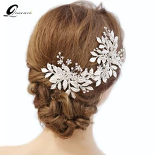 Queenco металлический лист Свадебные аксессуары для волос Тиара для волос с зажимом Заколки свадебный Кристалл цветочный головной убор ветка ручной работы повязка на голову