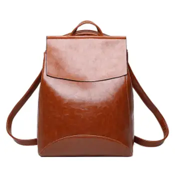 

Solid Color Faux Leather Women's Travel Casual Soft Shoulders Bag Backpack