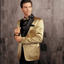 Высокое качество на заказ золотой смокинг черная шаль нагрудные черные брюки, заказ жениха смокинги, свадьба / деловые костюмы для мужчин